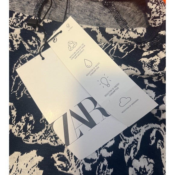 Zara navy blue and white floral jacquard long sleeve mini dress NWT - Picture 5 of 11